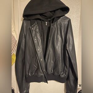 OBEY leather jacket with hoodie attached